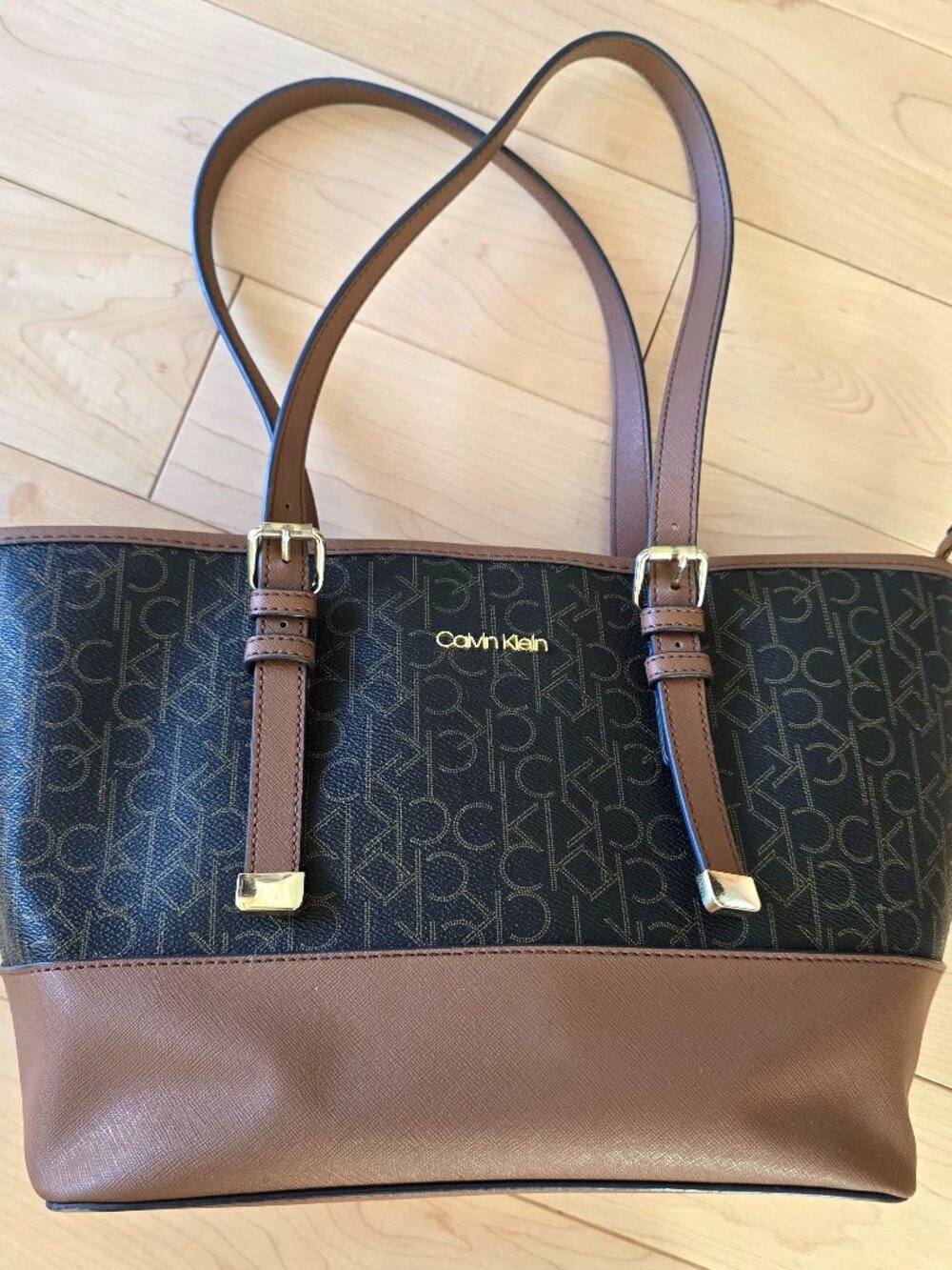 Calvin Klein Brown Monogram CK Logo Tote Bag Shoulder Purse H7GAJ4VG